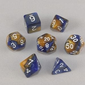 Dice Gemini Amber/Blue with White Numbers Dice