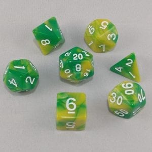 Dice Gemini Green/Yellow with White Numbers Dice